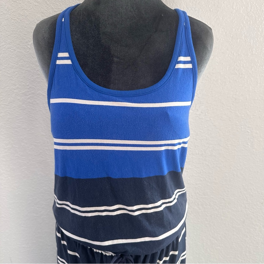 Athleta Blue Striped Racerback Midi Dress Drawstring Waist Size S - Picture 2 of 11